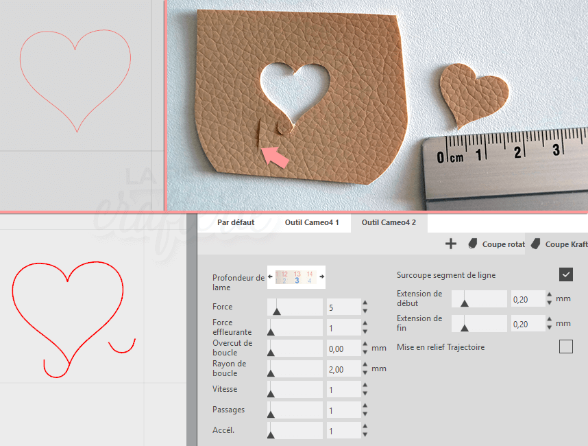 Découpe Simili Cuir 0,6 mm avec Silhouette Cameo 4 et lame Kraft 3 mm