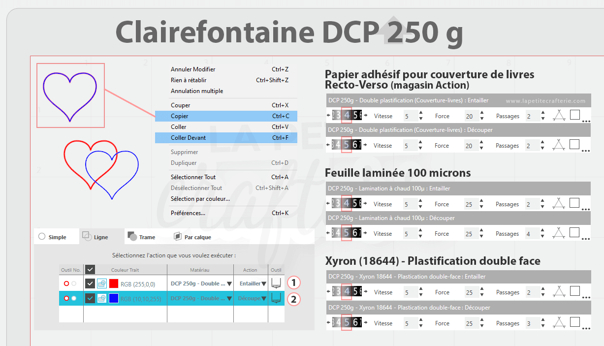 Paramètres de coupe - DCP 250g plastifié