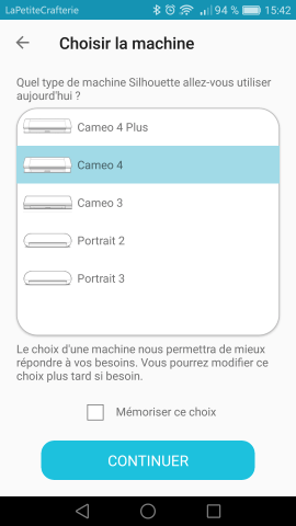 Silhouette Go - Sélection de la machine